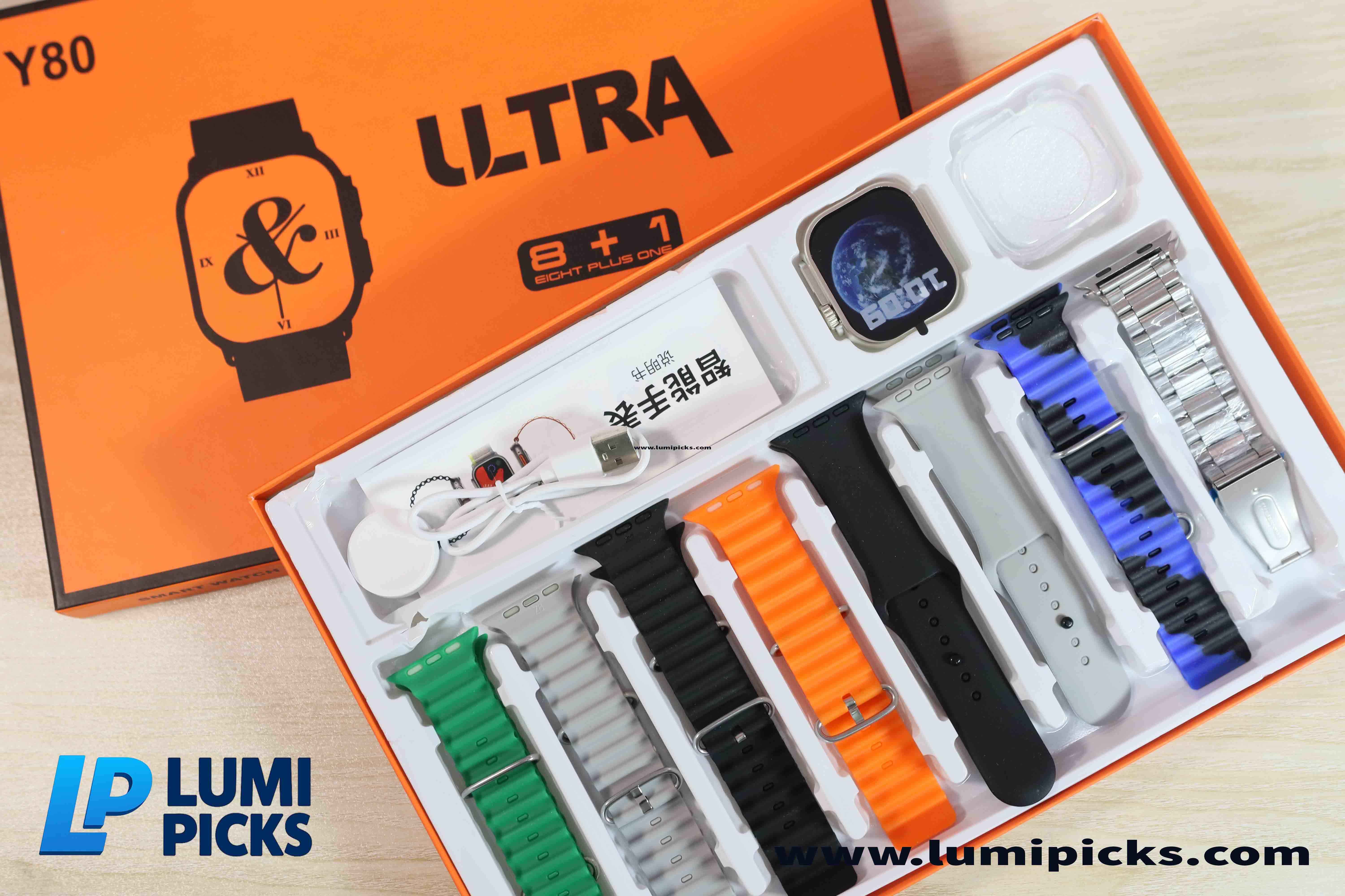 Y80 Ultra Smartwatch With 8 Strap
